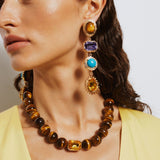 La Divina Tigereye Turquoise Crystal Earrings