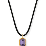 Purple Crystal Charm Leather Necklace