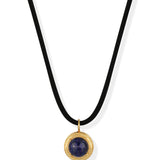 Lapis Round Charm Leather Necklace