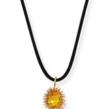 Ninon Sun Yellow Crystal Charm Leather Necklace