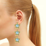 Vesper Blue Green Star Long Earrings