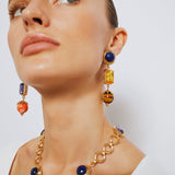 Flora Coral Tigereye Lapis Turquoise & Crystal Earrings