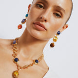 Flora Coral Tigereye Lapis Turquoise & Crystal Earrings