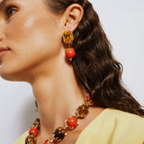 Flora Coral Tigereye & Crystal Earrings