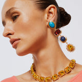 La Divina Turquoise Lapis Crystal Earrings