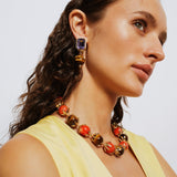 Flora Coral Tigereye & Crystal Earrings