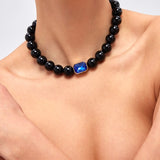 Bodrum Onyx and Blue Green Crystal Necklace
