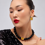 Bodrum Onyx and Yellow Purple Crystal Necklace