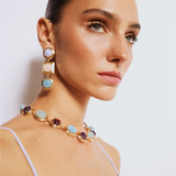 Lykia Blue Lace Agate Pink Quartz Aquamarine Earrings