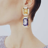 Paris at Night Yellow Purple Crystal Earrings