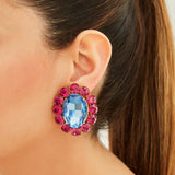 Ninon Oval Fuchsia & Sky Blue Earrings