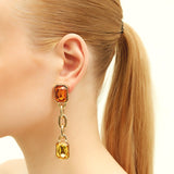 Bosphorus Chain Long Earrings with Crystals in Gold
