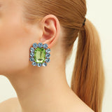 Ninon Square Sky Blue & Grass Green Earrings