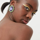 Ninon Oval Grass Green & Lavender Earrings