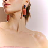 Lampi Pompon Lapis Coral Earrings