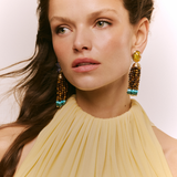 Lampi Pompon Purple Yellow Crystal Tigereye Earrings