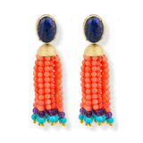 Lampi Pompon Lapis Coral Earrings