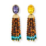 Lampi Pompon Purple Yellow Crystal Tigereye Earrings