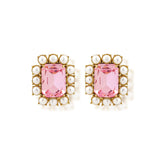 Petite Ninon Pompadour Square Pink Crystal Earrings