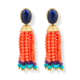 Lampi Pompon Lapis Coral Earrings