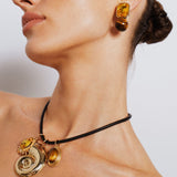 Tigereye Oval Charm Leather Necklace