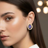 Petite Ninon Pompadour Oval Purple Crystal Earrings