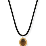 Tigereye Oval Charm Leather Necklace