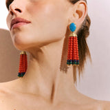 Lampi Pompon Arizona Turquoise Vintage Coral Earrings