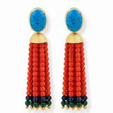 Lampi Pompon Arizona Turquoise Vintage Coral Earrings