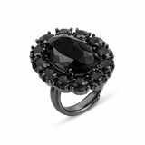 Petite Ninon Oval Black Silver Ring