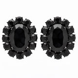 Ninon Oval Black Crystal Silver Earrings