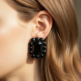 Ninon Square Black Crystal Silver Earrings