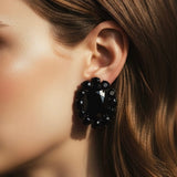 Ninon Oval Black Crystal Silver Earrings