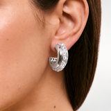 Vega Crystal Silver Hoop Earrings