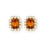 Petite Ninon Pompadour Square Orange Crystal Earrings