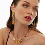Bosphorus Chain Long Earrings with Crystals in Gold